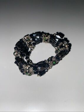 Gunmetal Magnetic Faceted Wrap Bead Bracelet with Green and Silver Accents